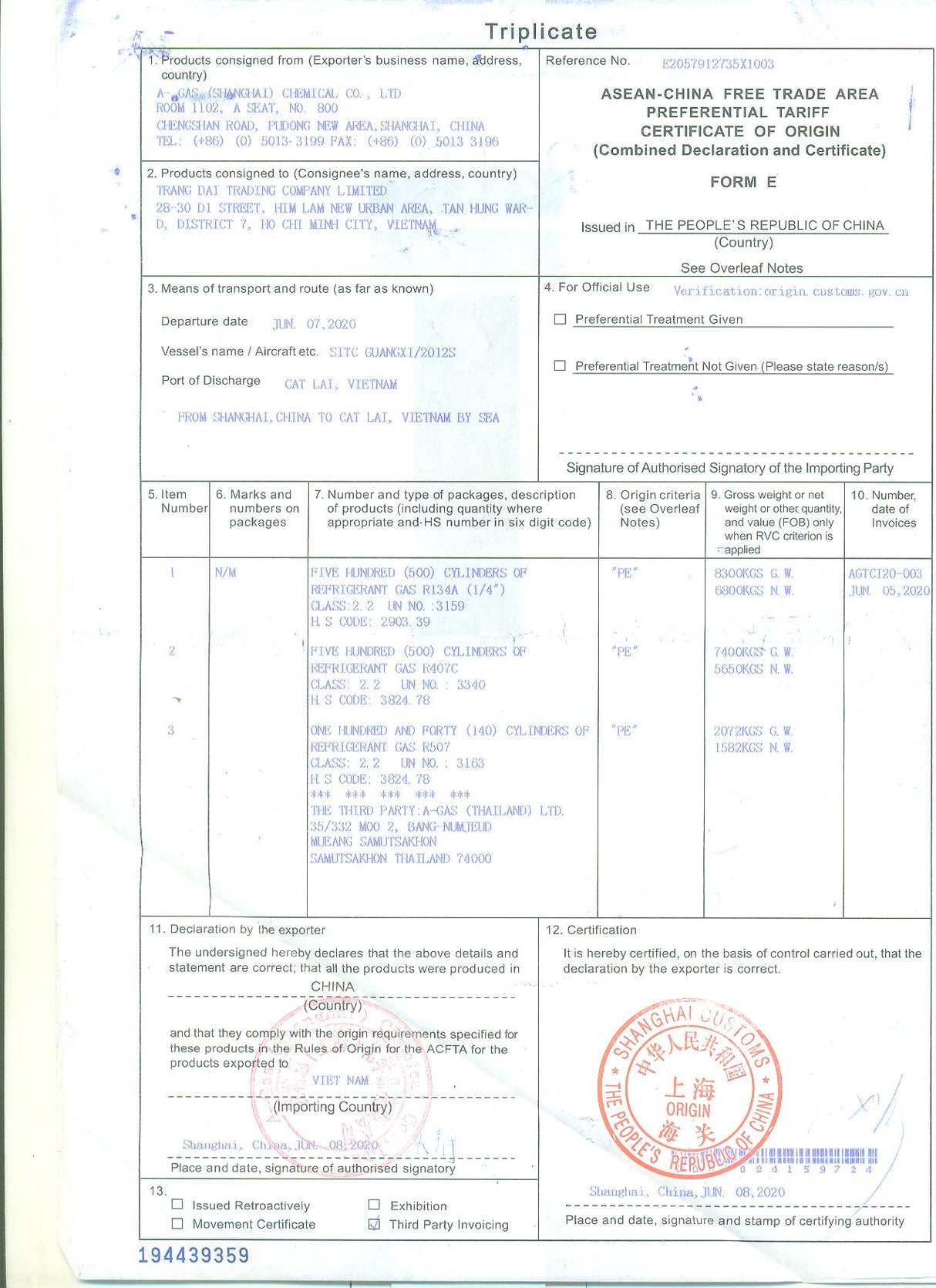 Gas lạnh A-gas R134A (Bình 13.6Kg) chính hãng